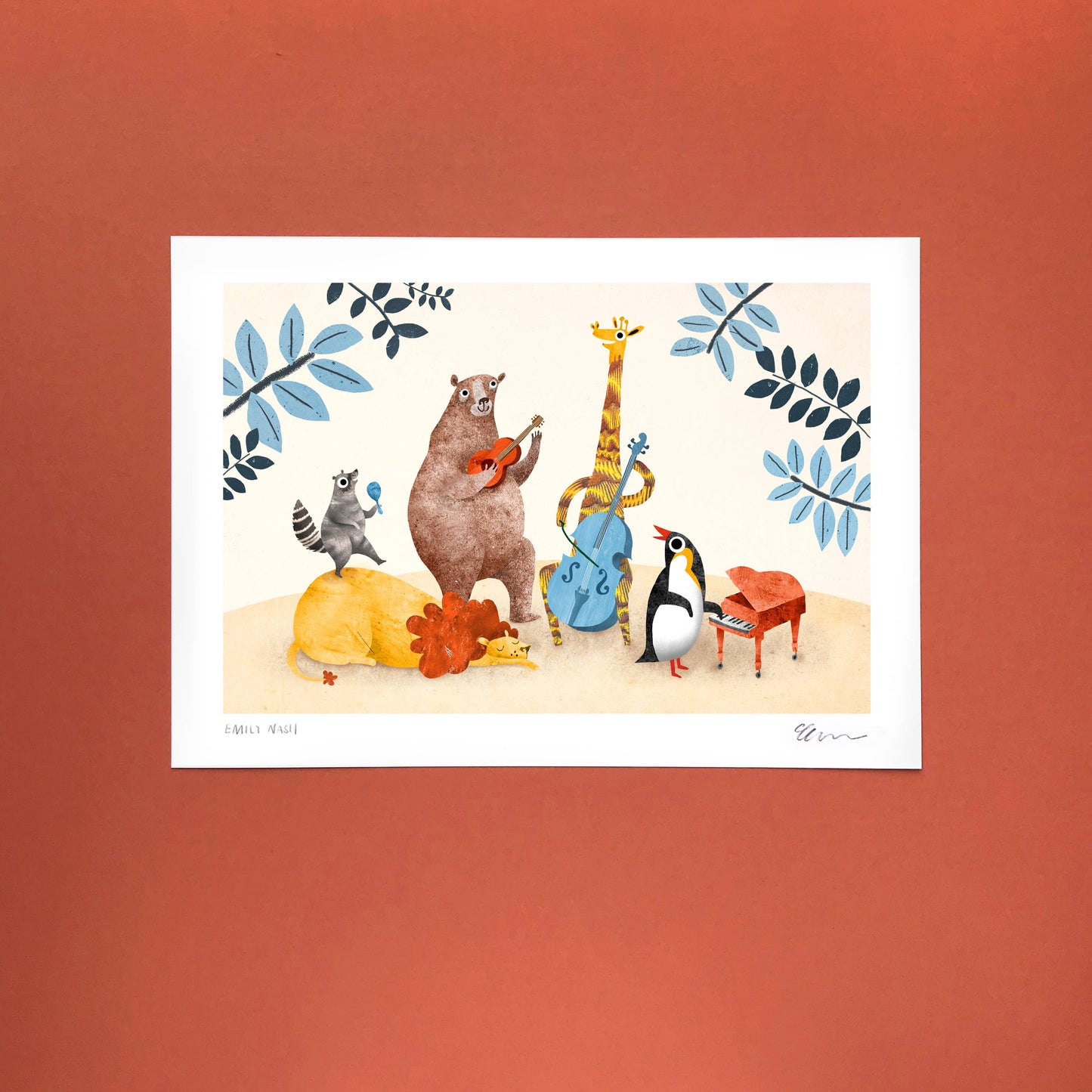 'Animal Musicians' A4 Art Print by Emily Nash