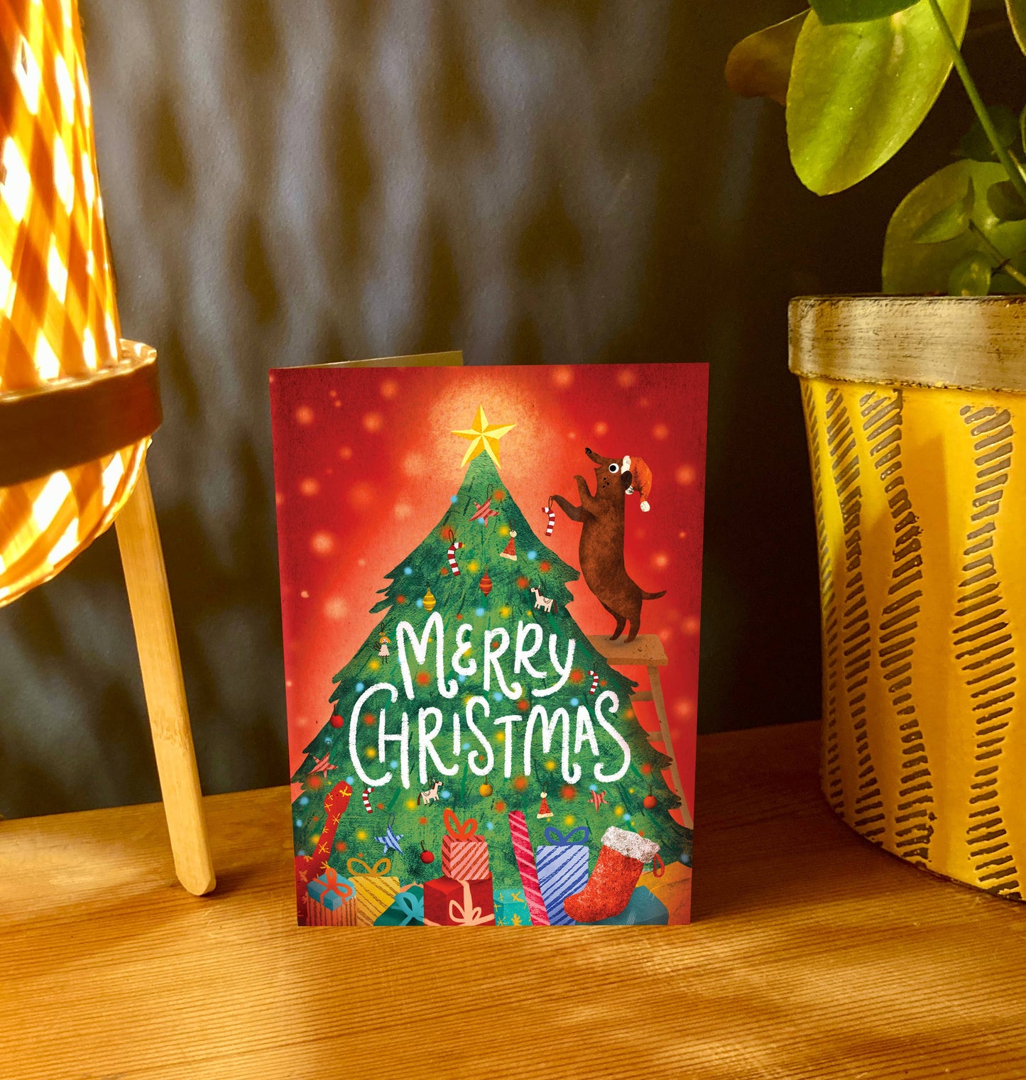 Sausage Dog Christmas Tree Greeting Card