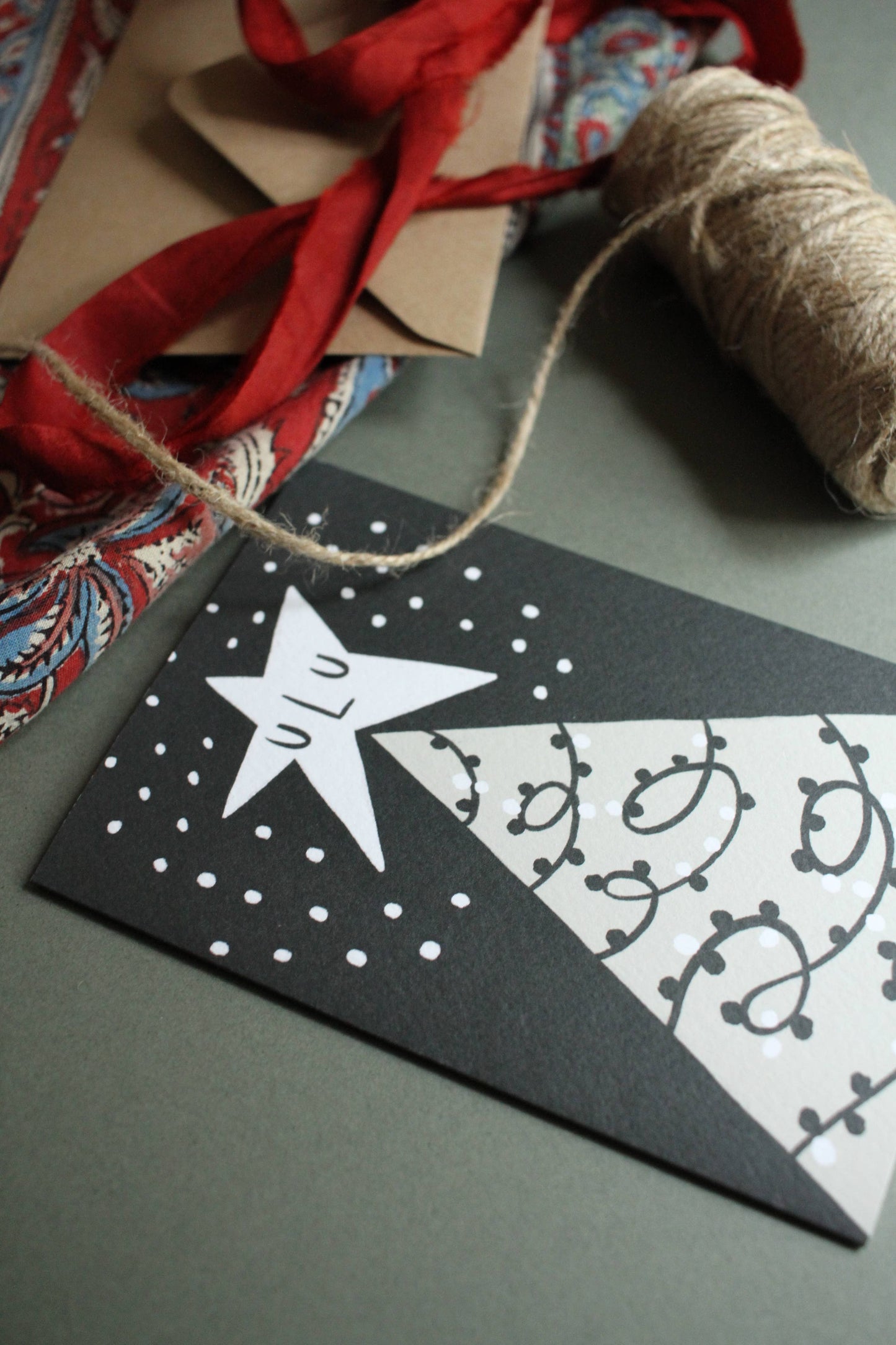 'Nighttime Tree' Black and White Christmas Card