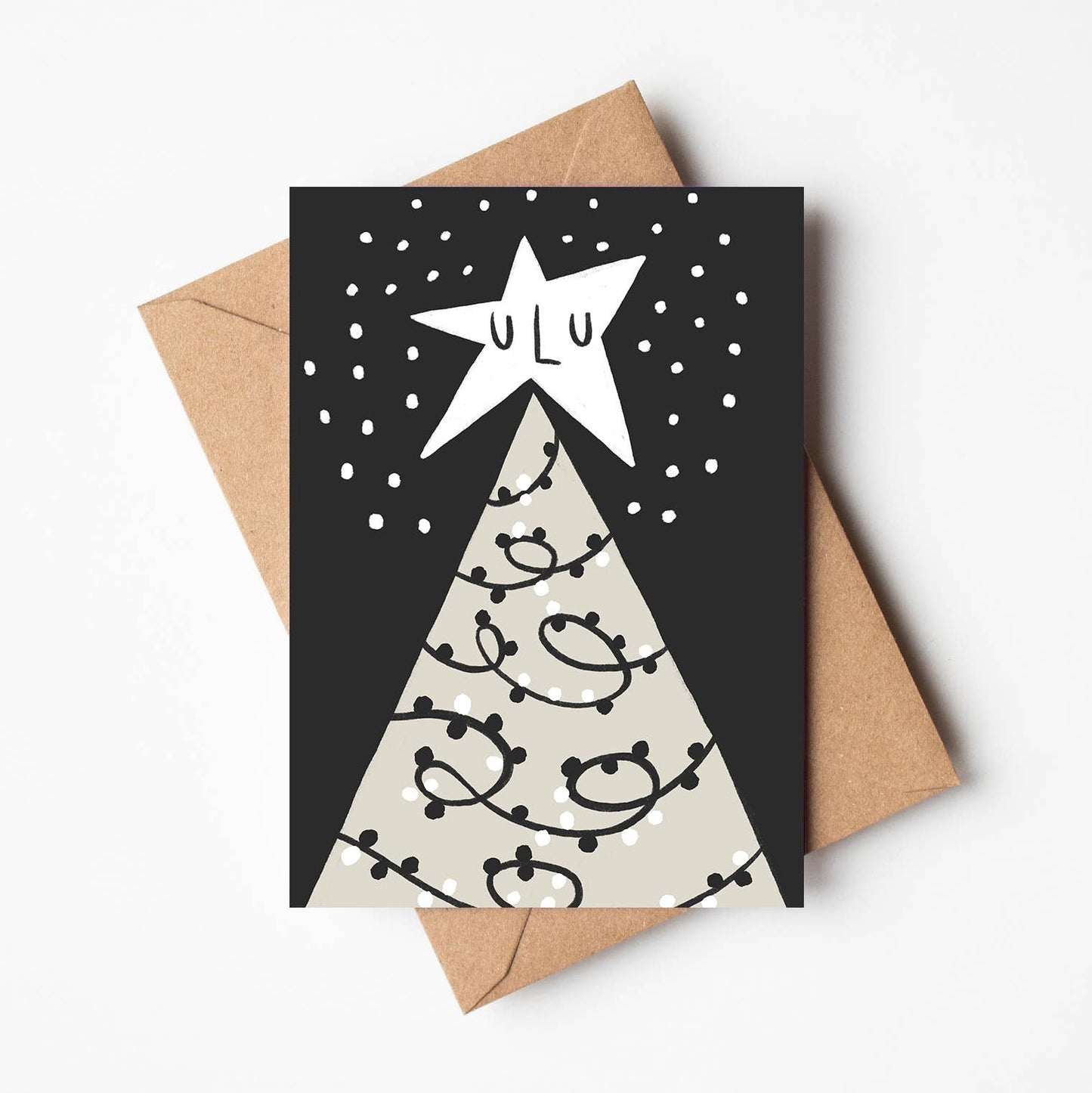 'Nighttime Tree' Black and White Christmas Card