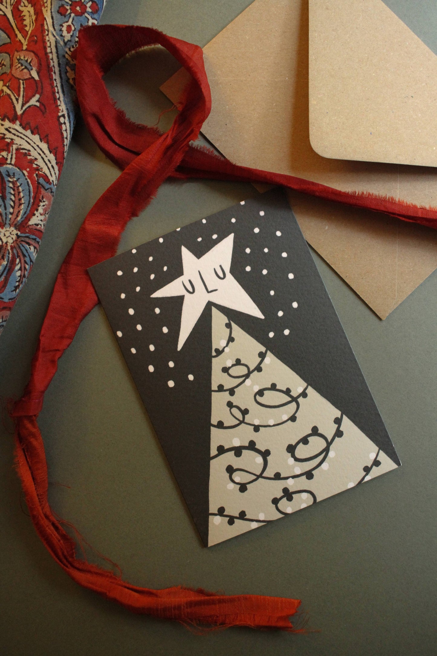'Nighttime Tree' Black and White Christmas Card