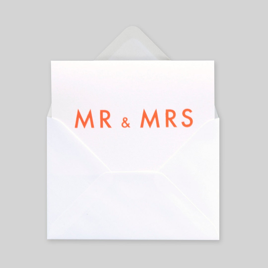 Foil Blocked Mr & Mrs card - Neon orange on white