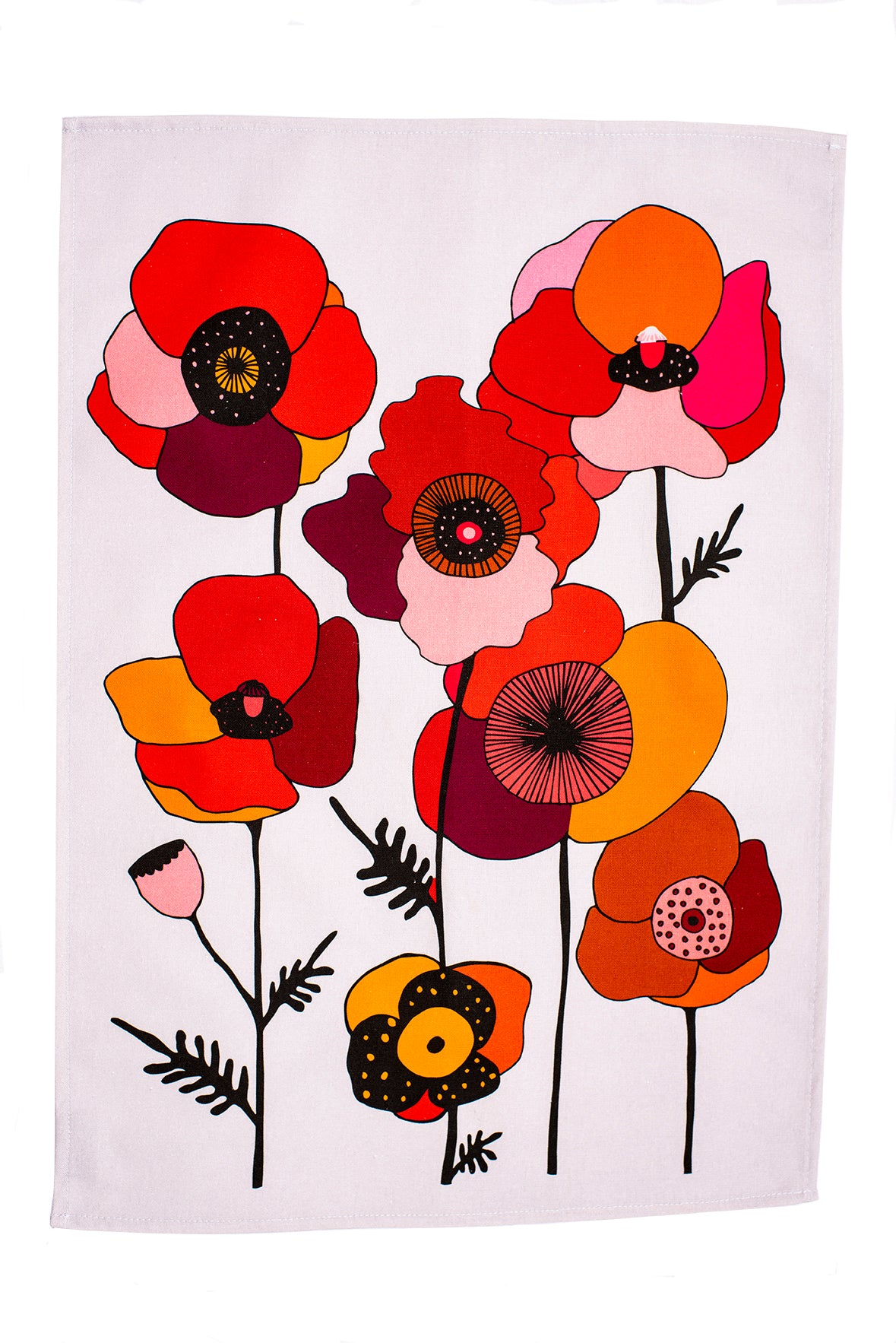 Poppy Print Tea Towel, Red