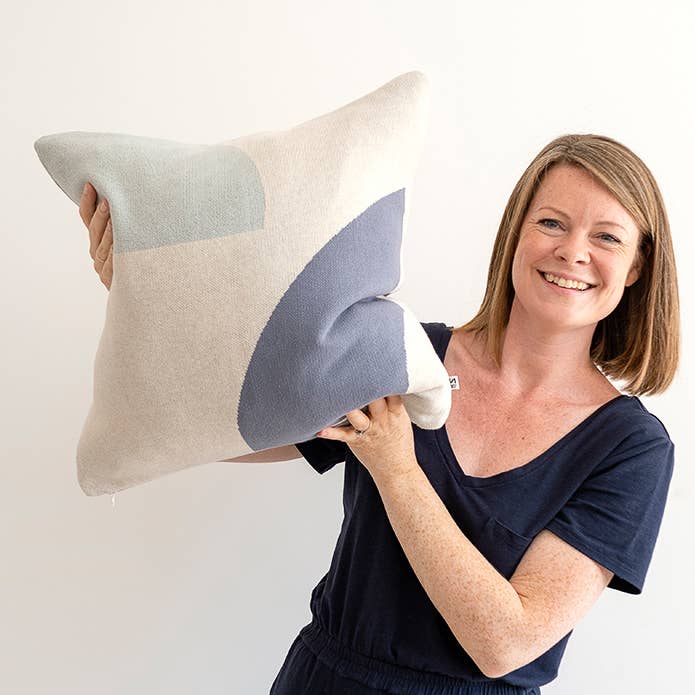 Cotton Knit Pillow/Cushion - Form Blue & Aqua