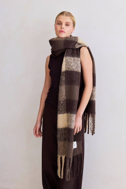 The Reykjavik Scarf - 100% Recycled - Brown Check - AW25