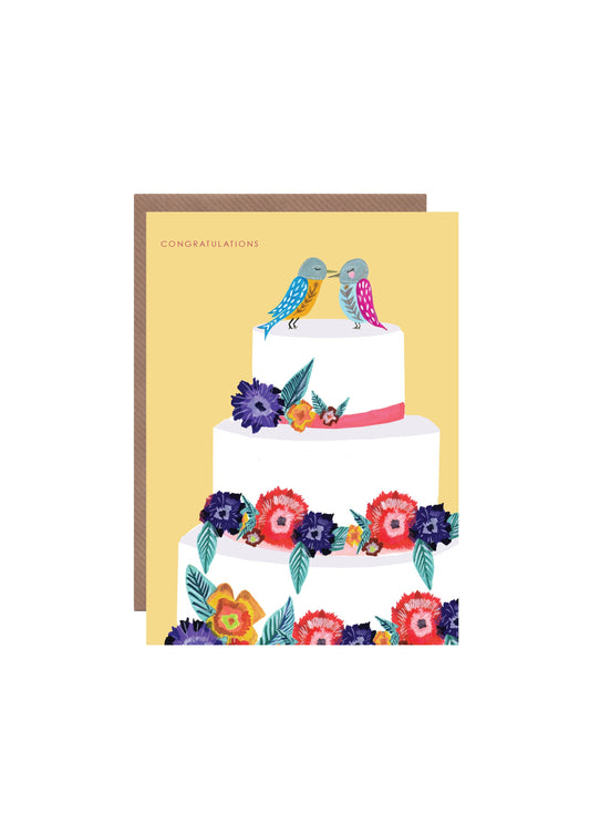 'Birdy Wedding Cake' Wedding Greetings Card