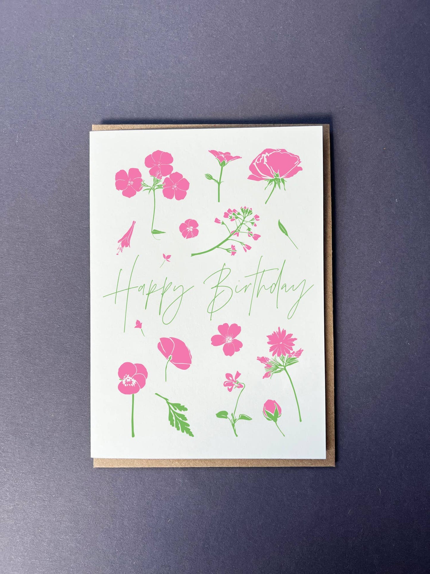 Pink Flower press Birthday Card | Letterpress Birthday Day