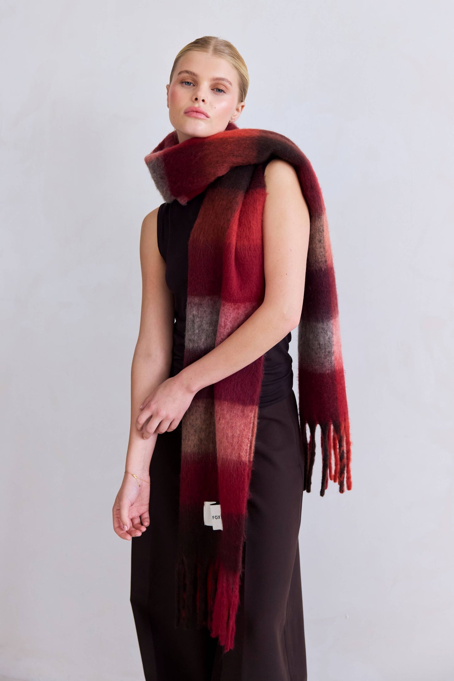 The Reykjavik Scarf - 100% Recycled - Burgundy check - AW25