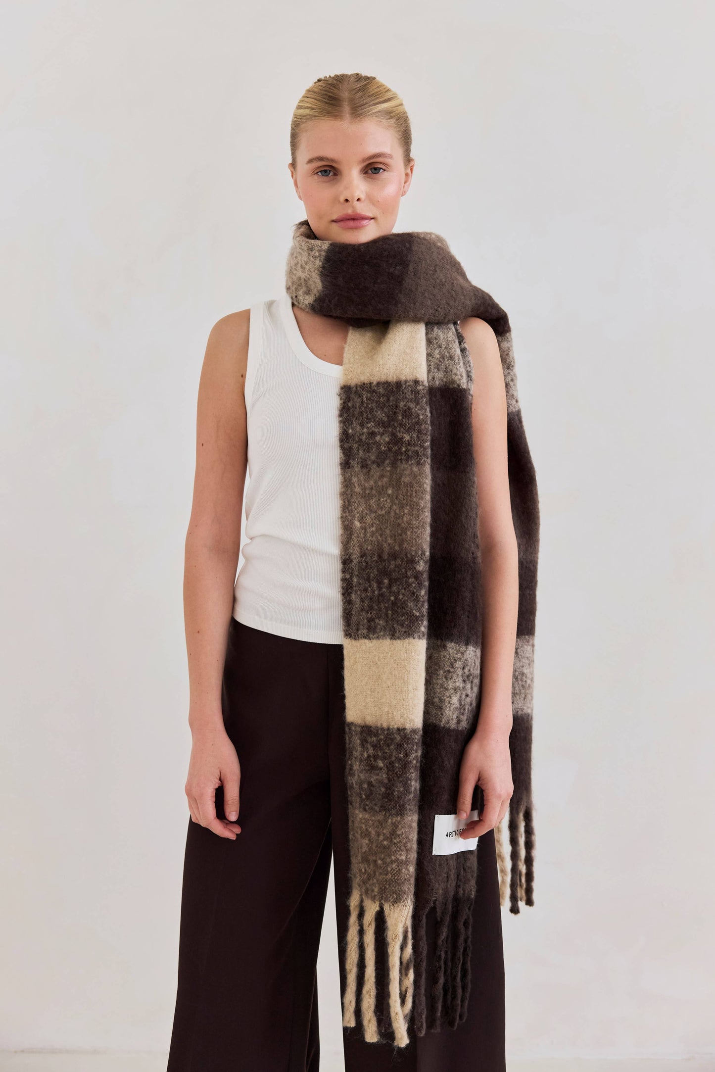 The Reykjavik Scarf - 100% Recycled - Brown Check - AW25