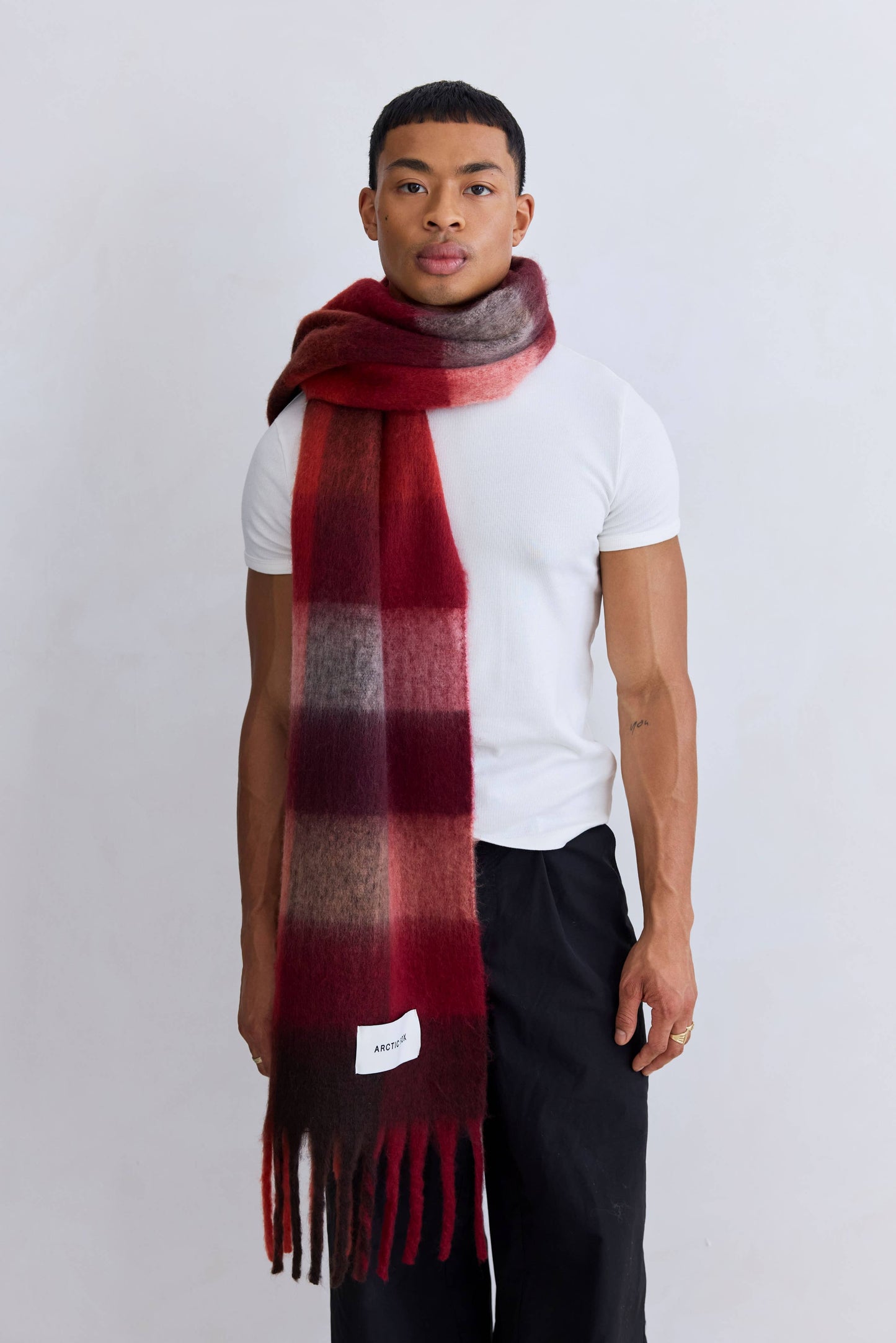 The Reykjavik Scarf - 100% Recycled - Burgundy check - AW25
