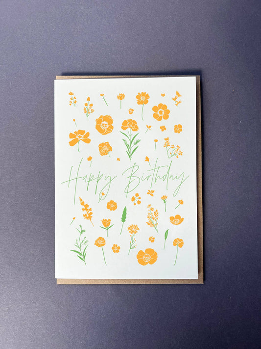 Flower press Birthday Card | Letterpress Birthday Day Card