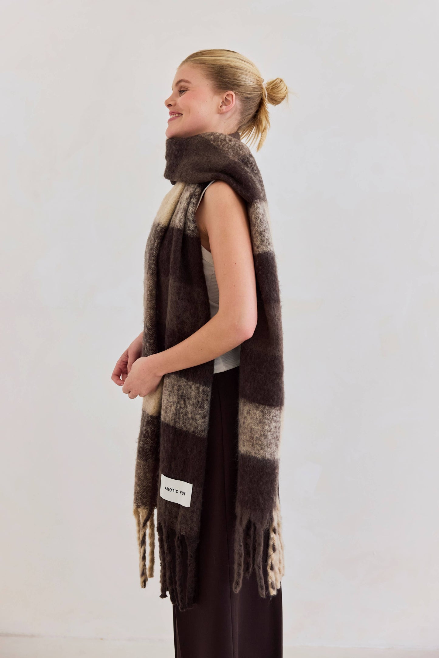 The Reykjavik Scarf - 100% Recycled - Brown Check - AW25
