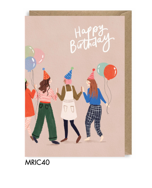 HAPPY BIRTHDAY PARTY HAT FRIENDS CARD