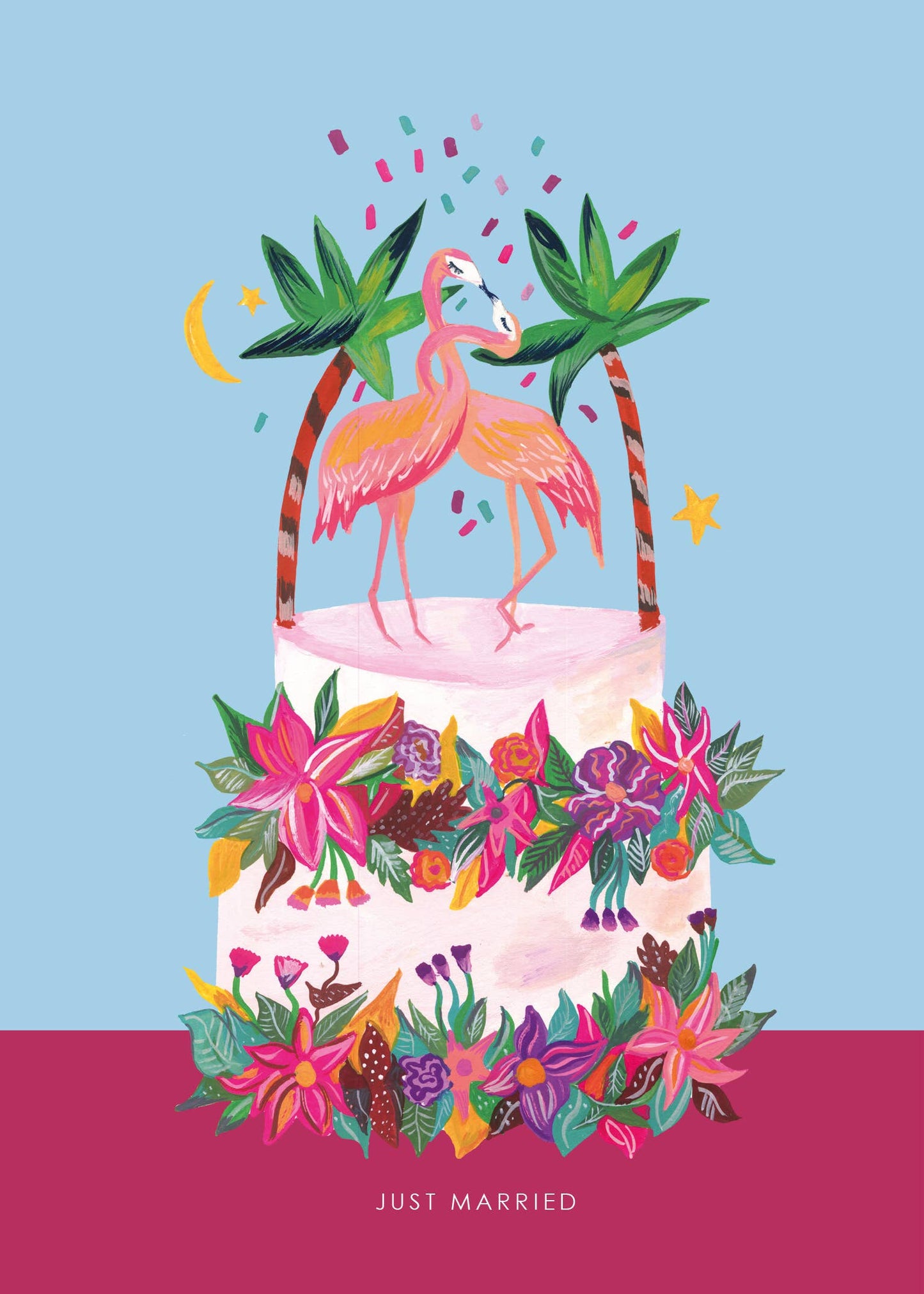 'Flamingo Wedding Cake' Wedding Greetings Card