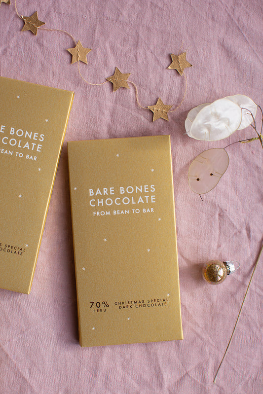 Bare Bones Chocolate - Peru 70% Dark Chocolate: Christmas Special (vegan)