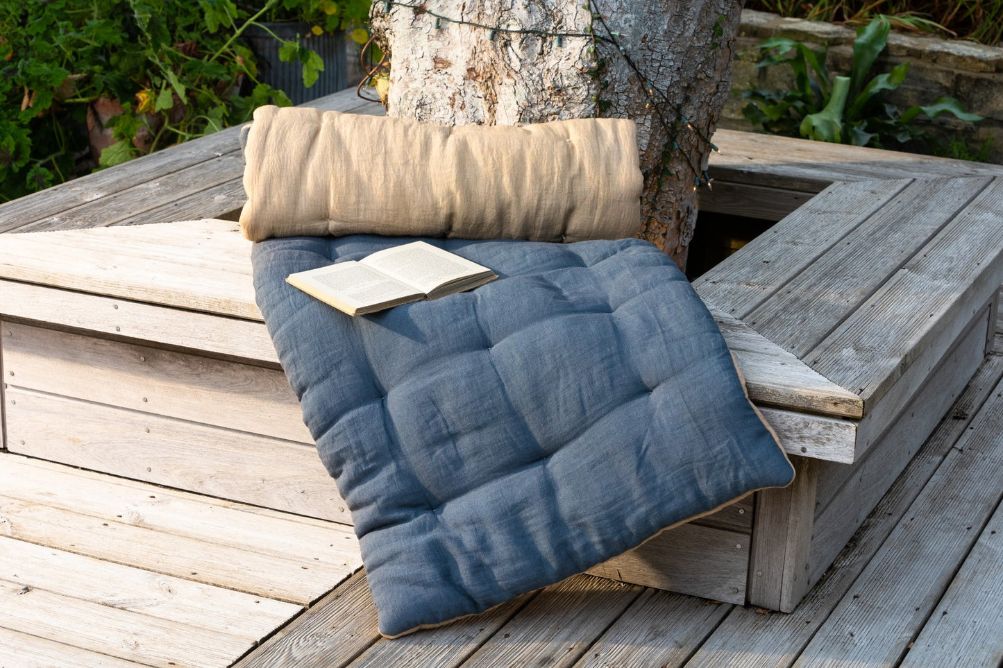 Natural Linen Floor Mattress - slate
