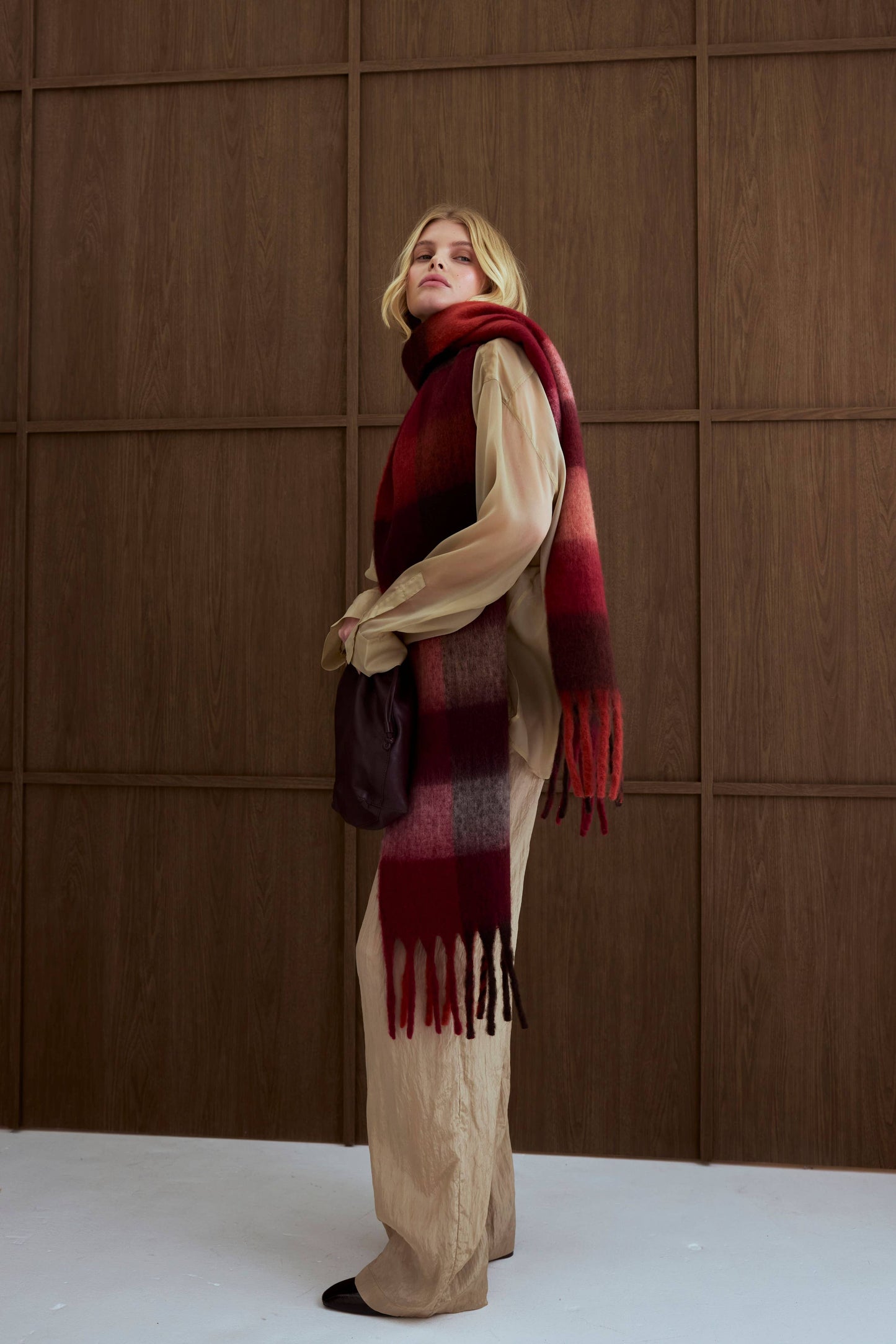 The Reykjavik Scarf - 100% Recycled - Burgundy check - AW25