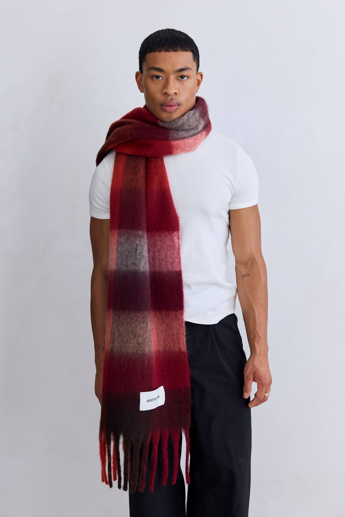 The Reykjavik Scarf - 100% Recycled - Burgundy check - AW25