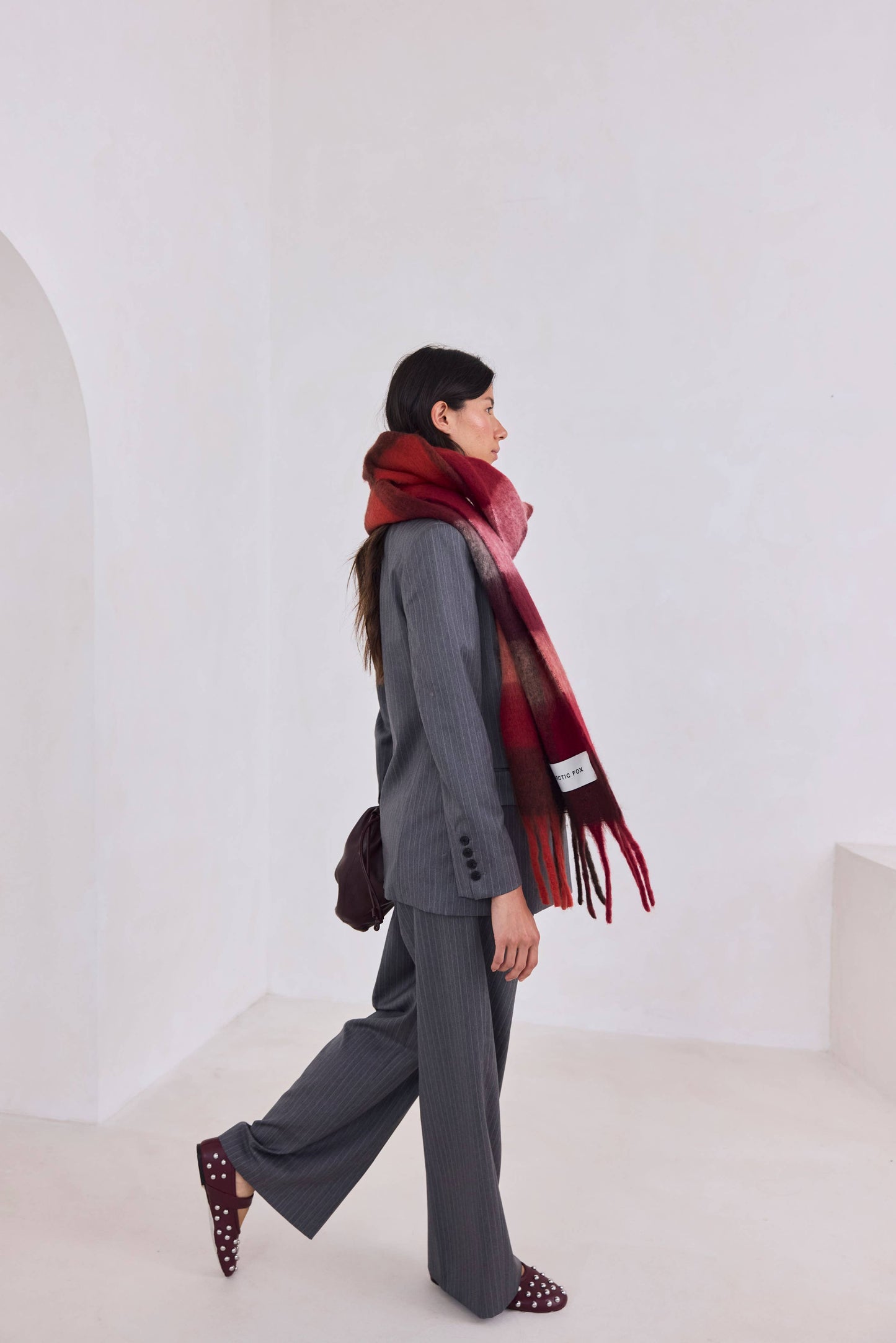 The Reykjavik Scarf - 100% Recycled - Burgundy check - AW25