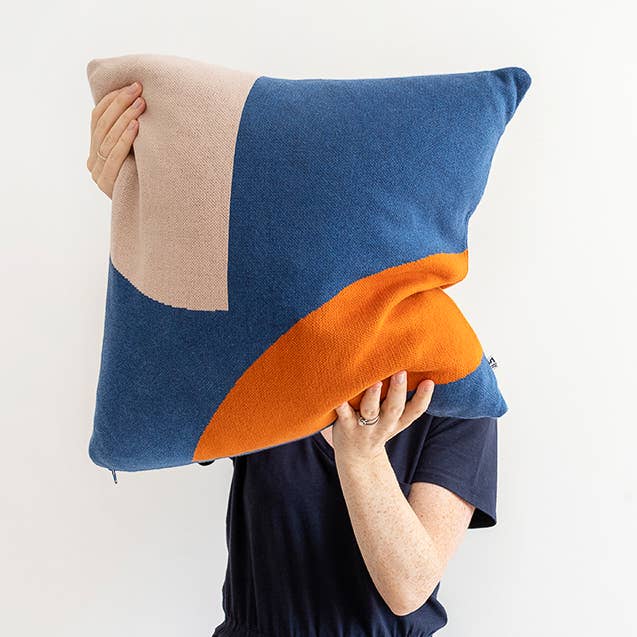 Cotton Knit Pillow/Cushion - Ilo Blue