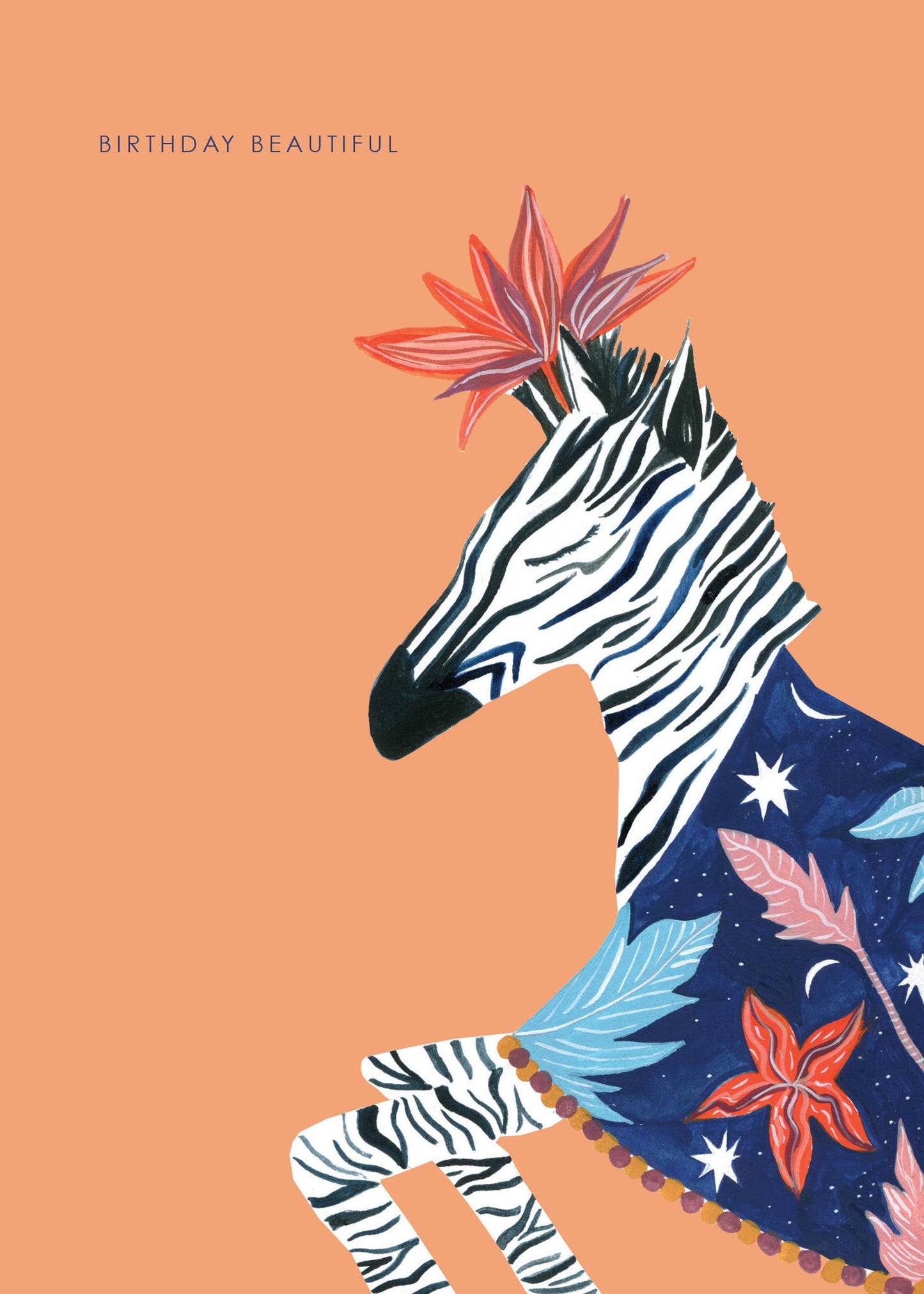 'Beautiful Zebra with Flowers' Birthday Greetings Card