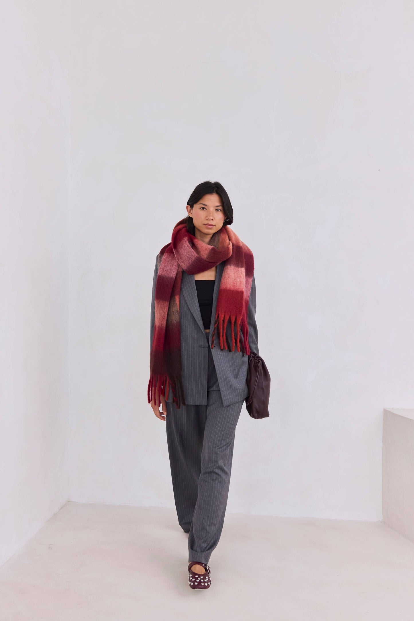 The Reykjavik Scarf - 100% Recycled - Burgundy check - AW25