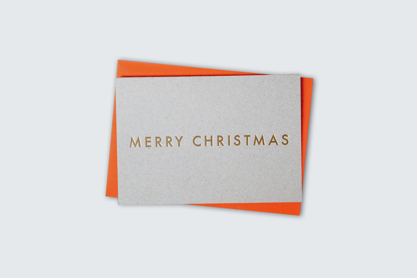 Foil Blocked Merry Christmas card - Brass on Recycled Grey