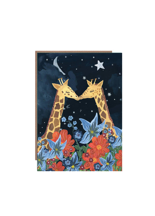 Our planet moonlight giraffe blank greetings card