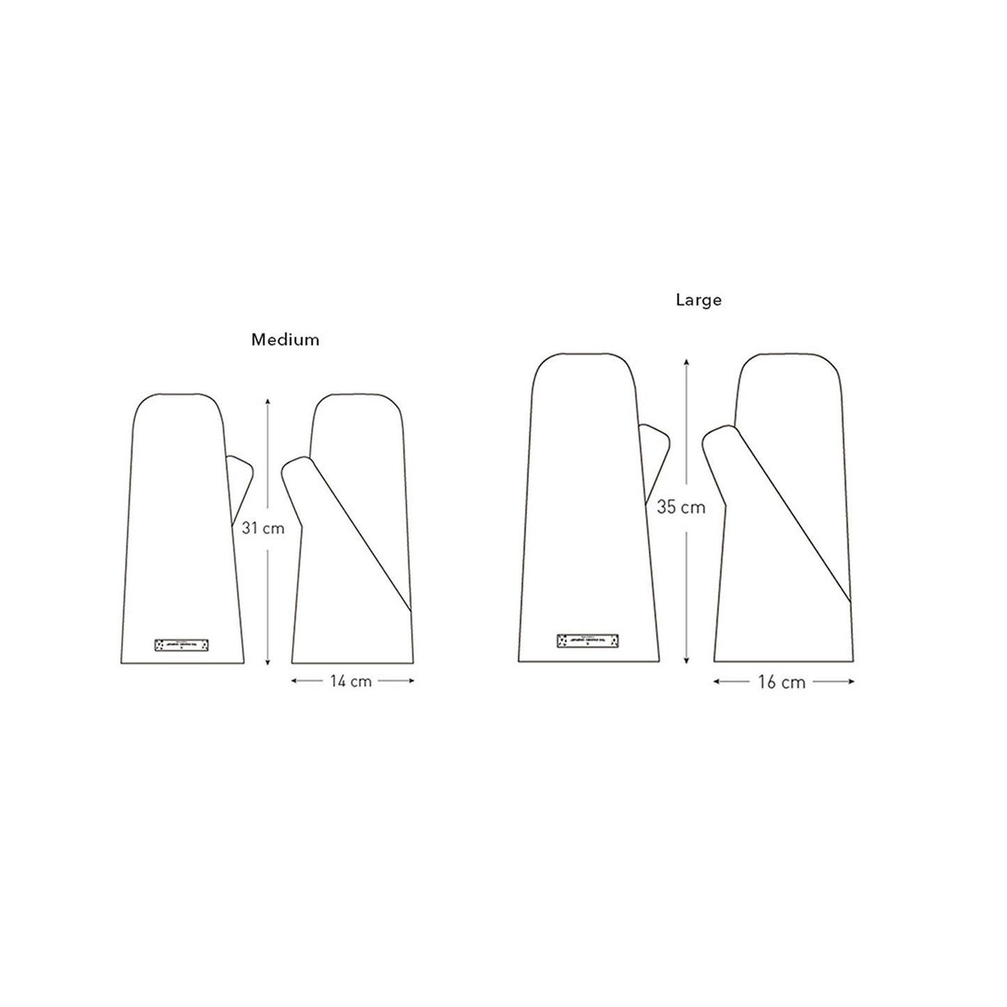 Measurements for Organic Company Oven Mitts - Medium and Large