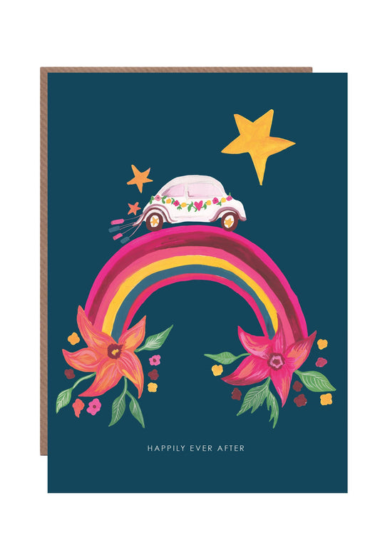 Rainbow Wedding Car Card