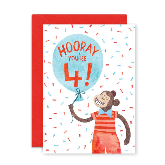 Four Years Monkey Birthday Greeting Card