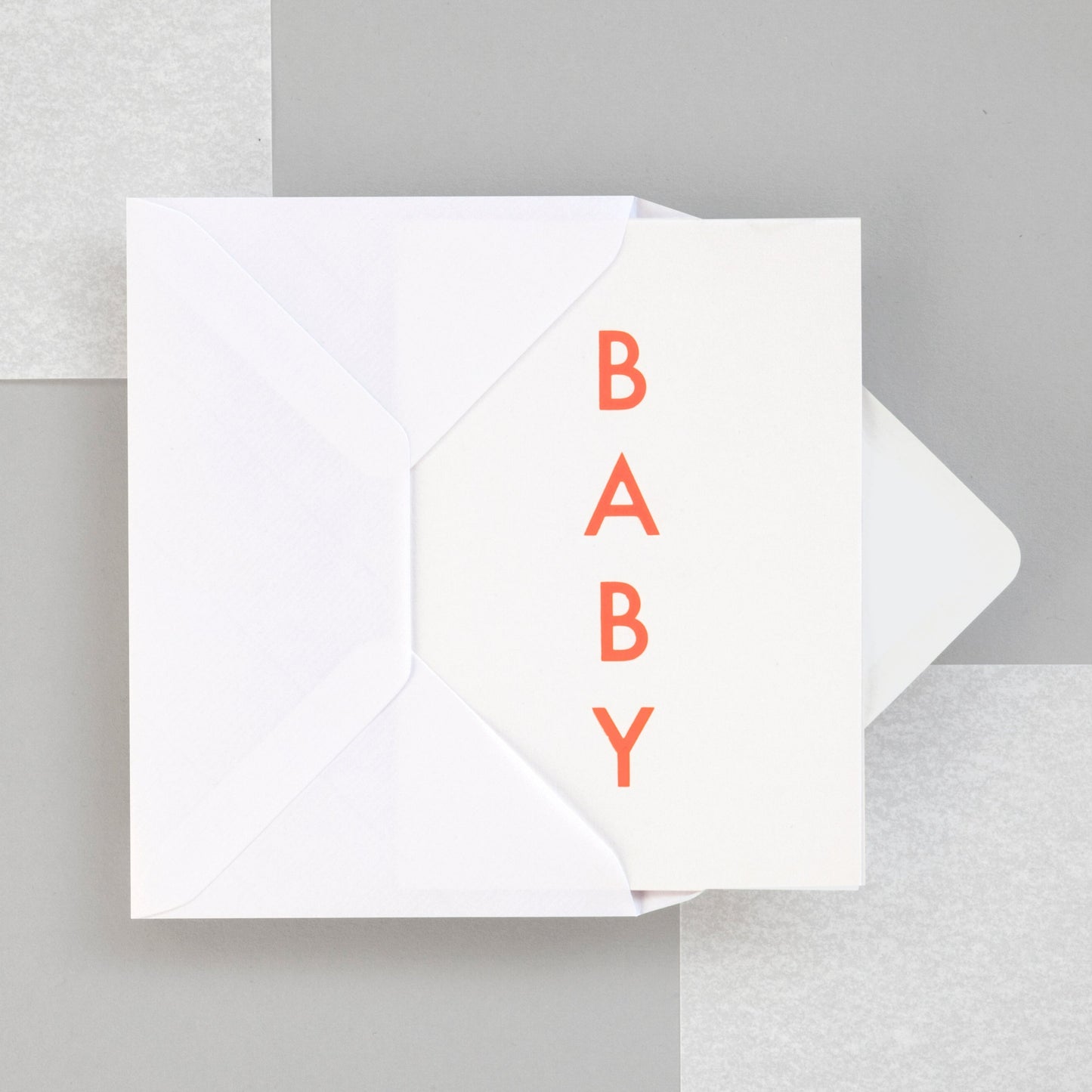 Foil Blocked Baby card - Neon orange on white