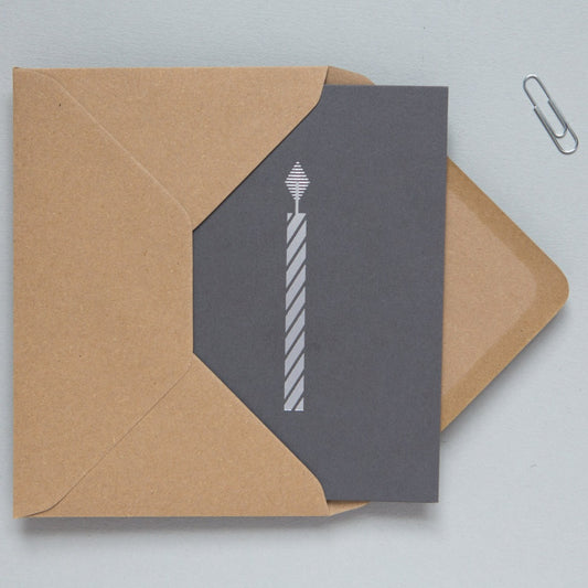 Foil Blocked Candle Card - Silver on Grey