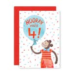 Four Years Monkey Single Greeting Card