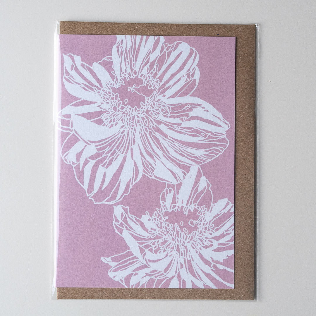 Pink anemone greetings card