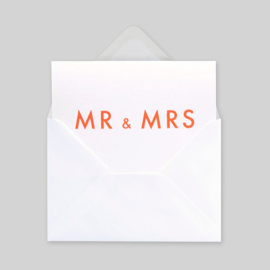 Foil Blocked Mr & Mrs card - Neon orange on white