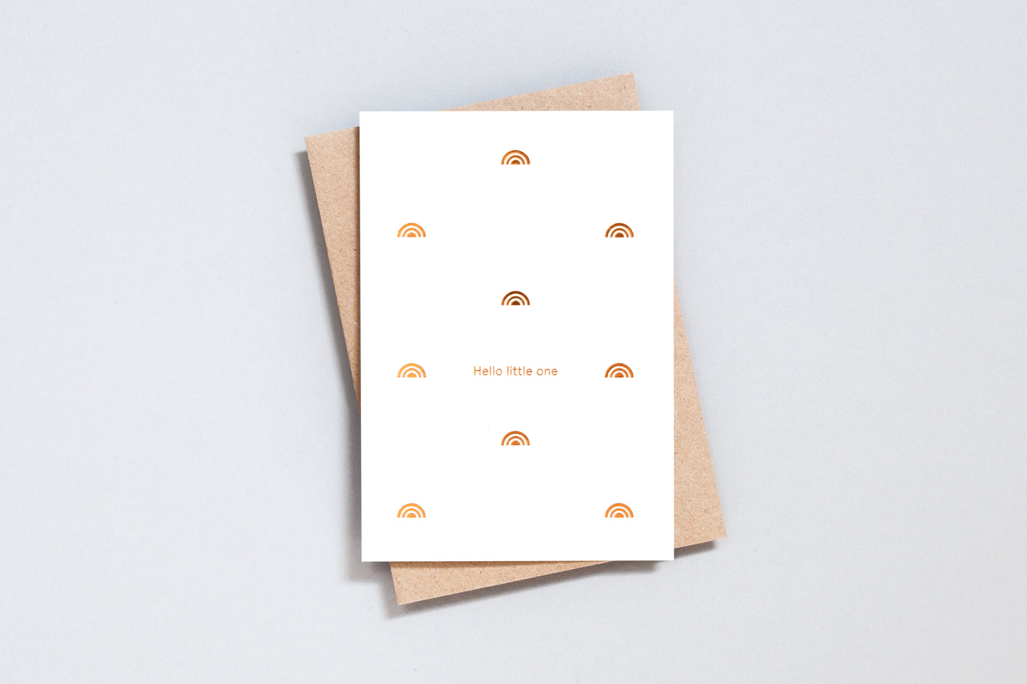 Foil Blocked Hello Little One Motif Card - Copper on Cotton White