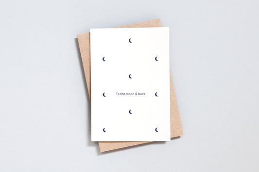 Foil Blocked To The Moon & Back Motif Card - Navy on Cotton White