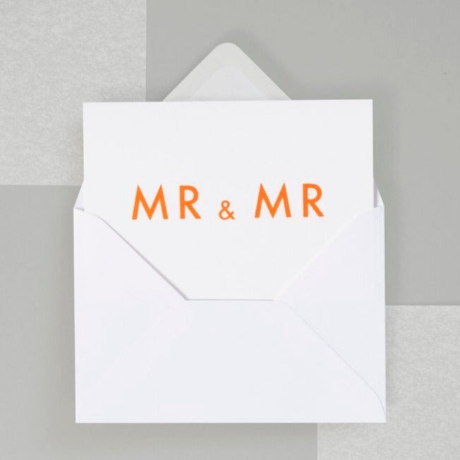 Foil Blocked Mr & Mr card - Neon orange on white