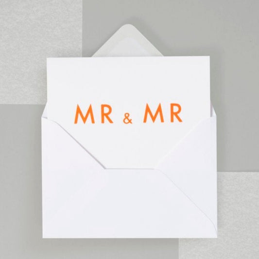 Foil Blocked Mr & Mr card - Neon orange on white