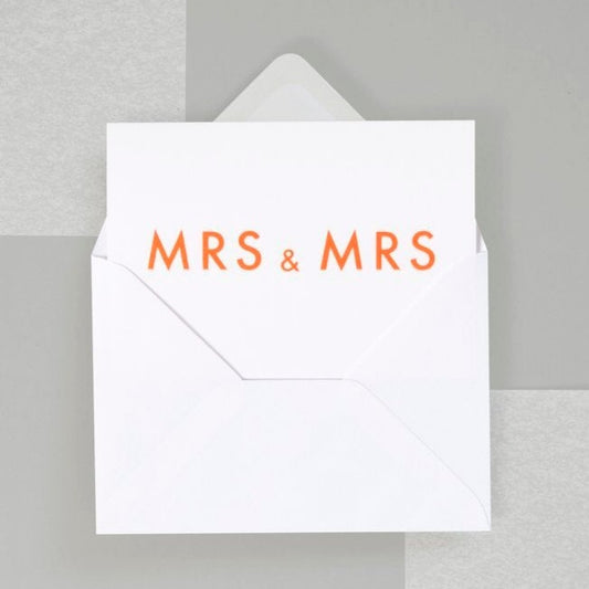 Foil Blocked Mrs & Mrs card - Neon orange on white