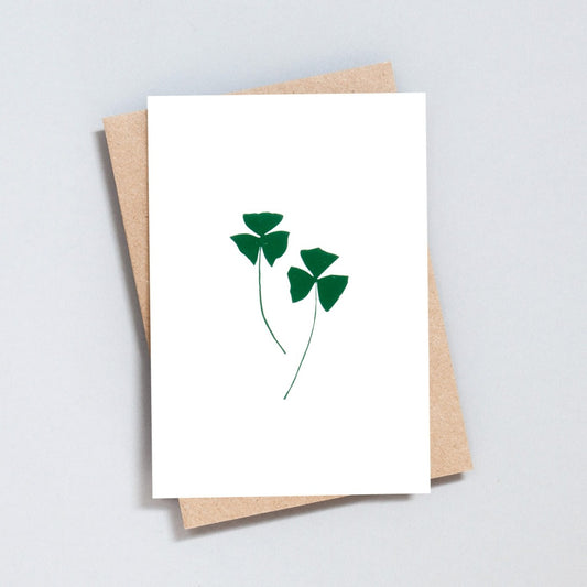 Foil Blocked Oxalis Card - Green on Ivory