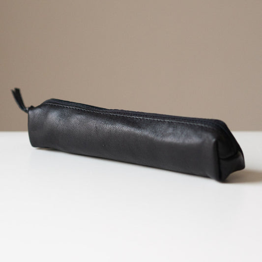 Real Leather Slim Pouch - Black