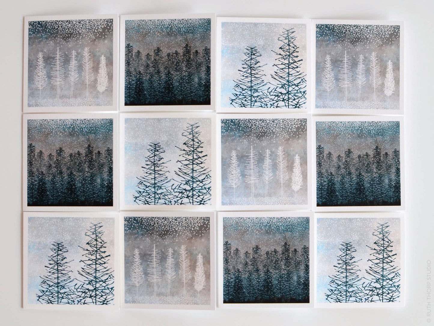 Box of 12 Small Notecards: Winter Trees Collection