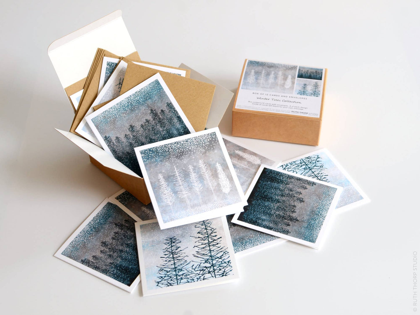 Box of 12 Small Notecards: Winter Trees Collection