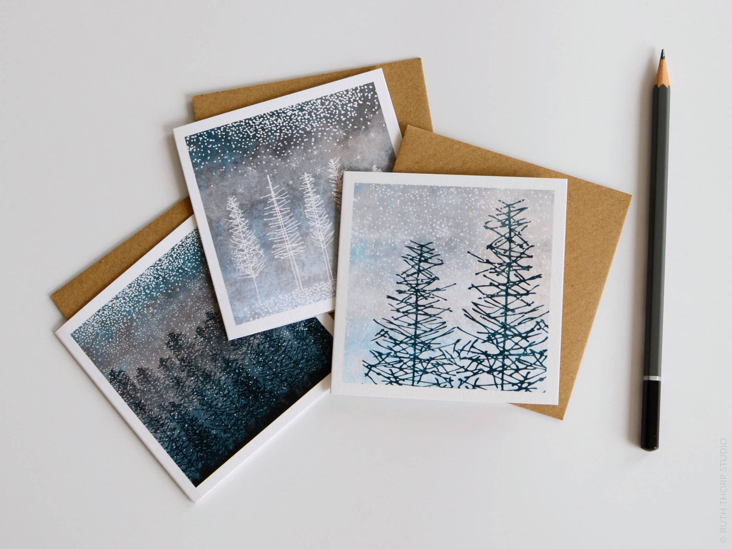 Box of 12 Small Notecards: Winter Trees Collection