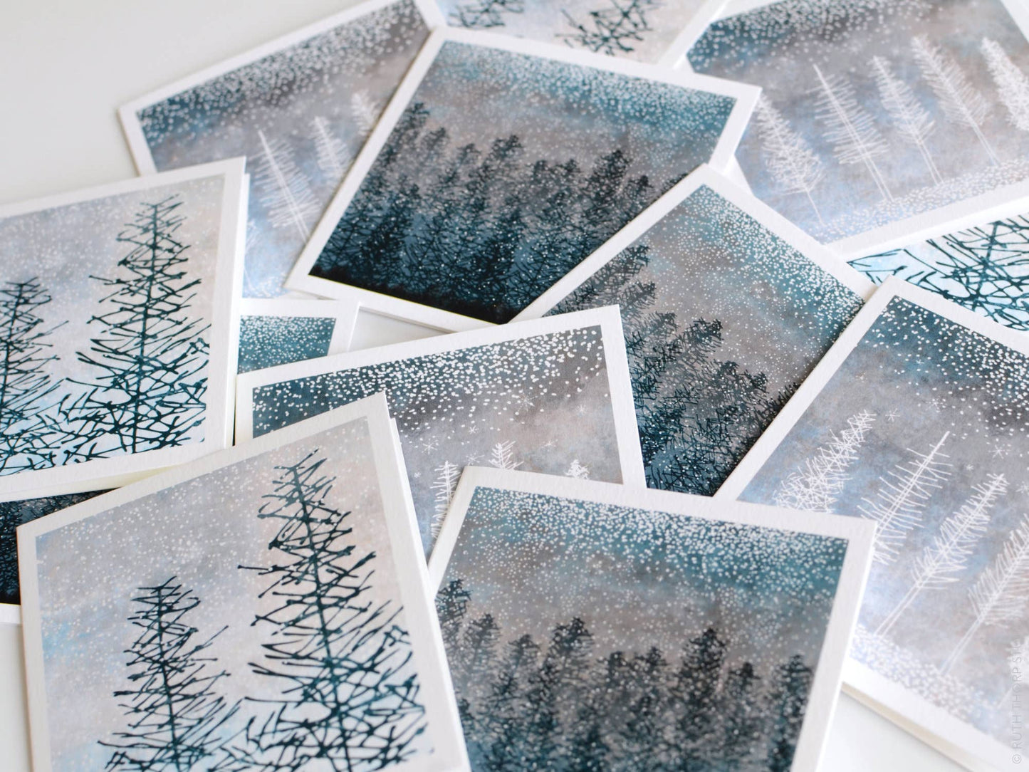 Box of 12 Small Notecards: Winter Trees Collection