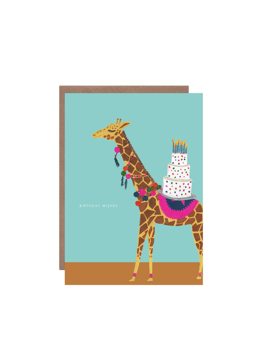 Giraffe Pompom Birthday Greetings Card