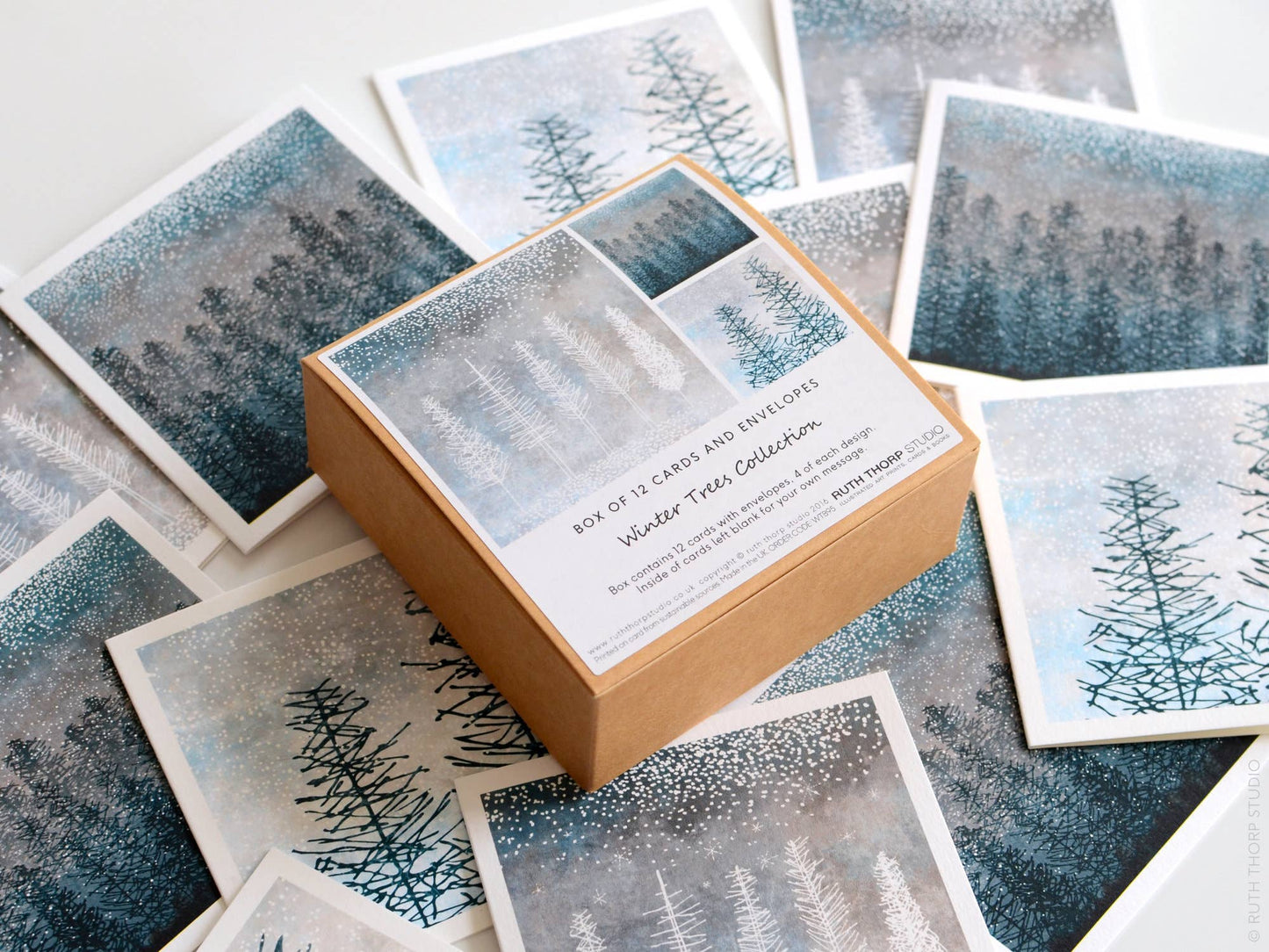 Box of 12 Small Notecards: Winter Trees Collection