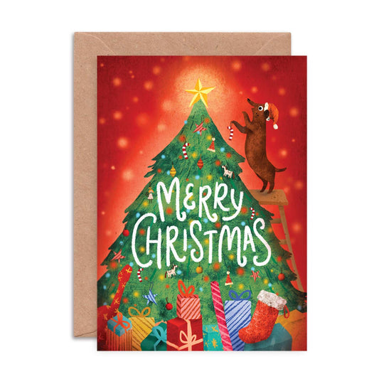 Sausage Dog Christmas Tree Greeting Card